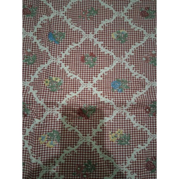 Vintage Gingham Floral Woven And Embroidered Fabric 1 Plus Yards - Picture 4 of 6